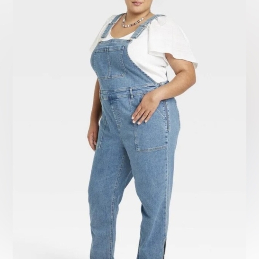 Ava & Viv 20W Denim Overalls With Ankle Slits & Side Zipper Stretchy - Picture 2 of 14